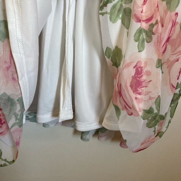 🌸Place New White Pink Roses Mesh Lace Overlay Sleeveless Dress - Picture 6 of 9